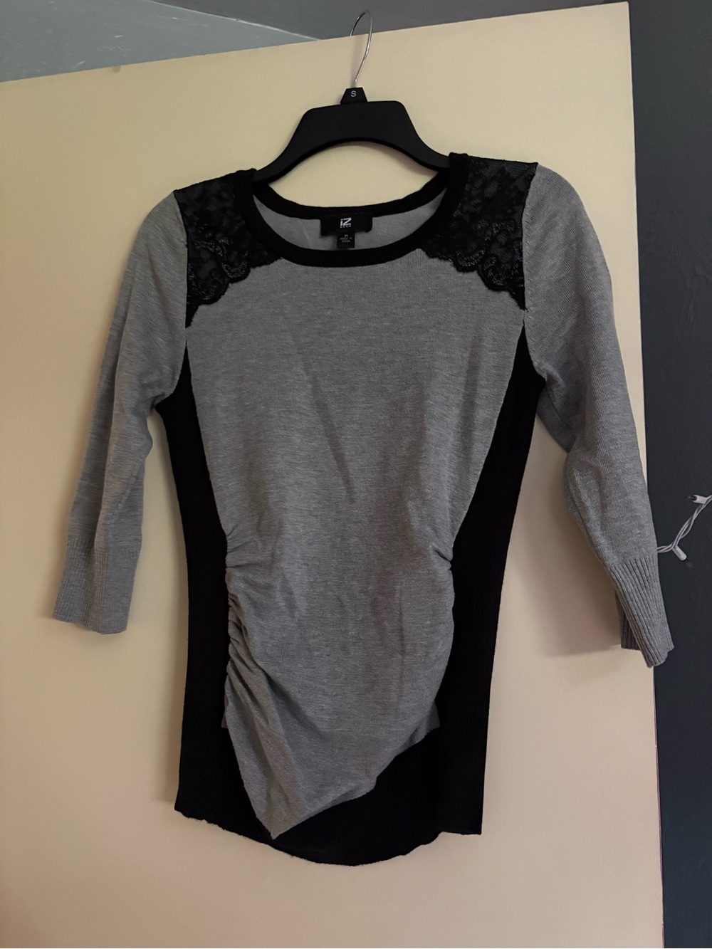 Gray and Black Lace-Accent Women's Top